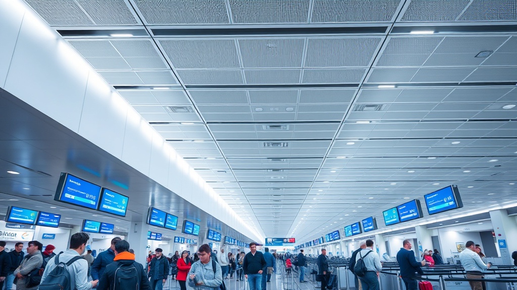 국제공항 출국장의 항공사 체크인 카운터 전경