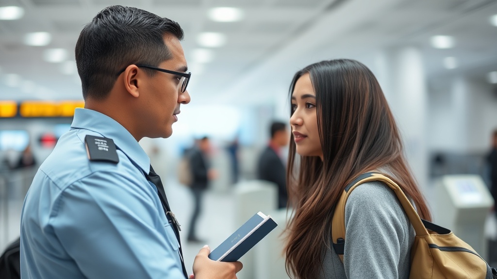 출입국 심사관과 여행자의 인터뷰 장면